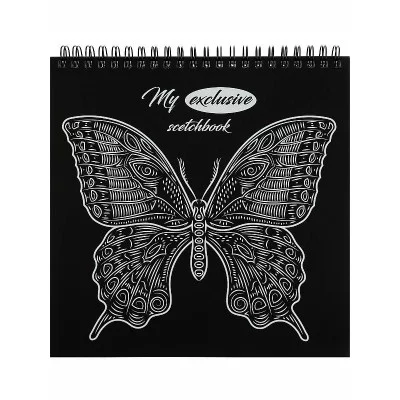 My exclusive scetchbook с обложкой-раскраской БАБОЧКА(120-8338)черно-бел.блок120г,194х194,48л,греб. 120-8338
