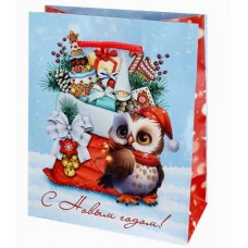 Optima Пакет подарочный с глянц.ламин. 11,5х14,5х6 см (S) Сова с подарками 128г ППК-2276