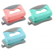 Дырокол "Pastel" (10 листов) пластиковый с каучуковой вставкой, с линейкой, в картонной коробке, 3 пастельных цвета ассорти 4020900