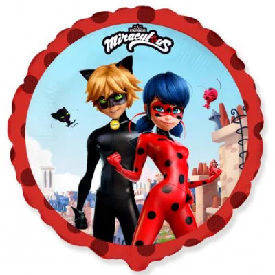 Шар (18\'\'/46 см) Круг, Леди Баг и Супер-кот, Красный, 1 шт. 401584