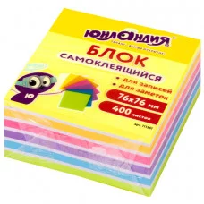 Блок самоклеящийся стикеры ЮНЛАНДИЯ НЕОНОВЫЙ 76х76 мм, 400 листов, 7 цветов, 111351