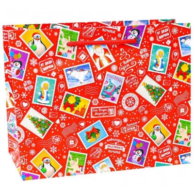 Пакет подарочный с глянцевой ламинацией (горизонтальный) 32х26х12 см (L) Новогодняя почта, 157 г ПКП-1832