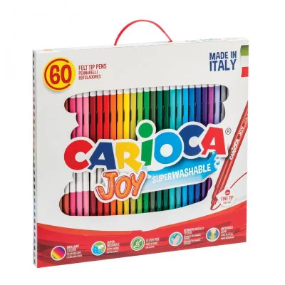 Фломастеры Carioca "Joy", 60шт., 30цв., смываемые, картон, пластиковая ручка 262568