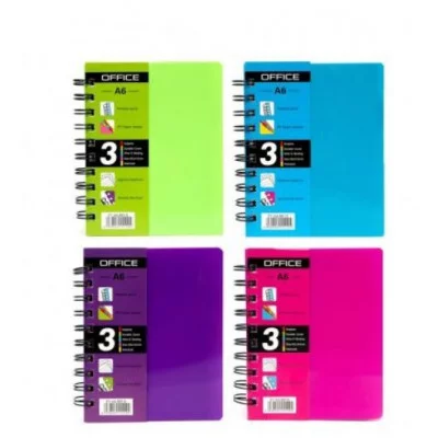 Записная книжка А6, Alingar, гребень, пластиковая обложка, с разделителями, ассорти, клетка, 120 л. AL6015