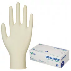Перчатки латексные смотровые, КОМПЛЕКТ 50 пар (100 шт.), неопудренные, хлоринация, S, DERMAGRIP "Cla