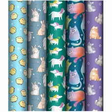 Упаковочная бумага 1шт глянц. 70*100см, MESHU "Любимые питомцы", 80г/м2, ассорти 5 дизайнов 358124