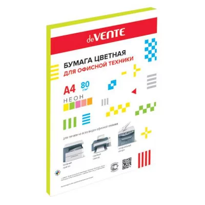 Бумага цветная А4 80г/м2 неон 50л желтый DEVENTE 2072938 461002