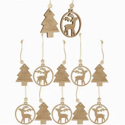 Новогоднее украшение. Набор деревянных подвесок "Праздник минимализма" 6*5,5см 12шт./сэт НУ-8218