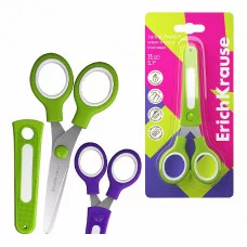 Ножницы для левшей ErichKrause Junior Protect с пластиковым чехлом и именным стикером, 13см, ассорти  60866