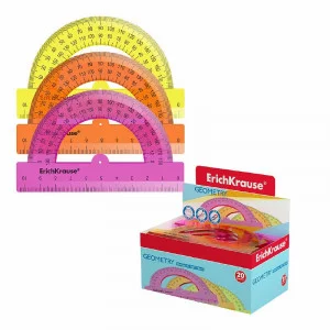 Транспортир пластиковый ErichKrause Neon 180°/10см ассорти, 1шт 53017