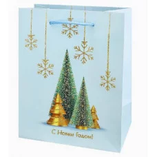 Dream cards Пакет подароч. с мат.лам. и глит. 18х23х10 см (M) Ёлки 190г ППК-2311