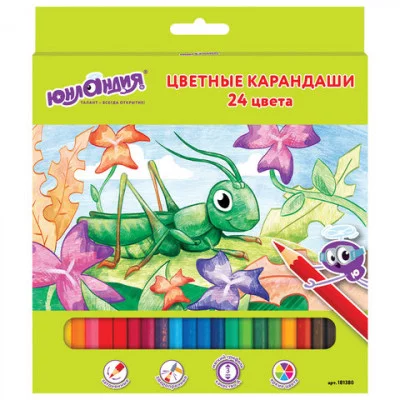 Карандаши цветные ЮНЛАНДИЯ "В ГОСТЯХ У БУКАШЕК", 24 цвета, классические заточенные, 181380