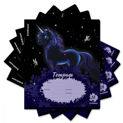 Тетрадь школьная ученическая ErichKrause Black Unicorn, 18 листов, клетка, выборочный УФ-лак  018019154-63272