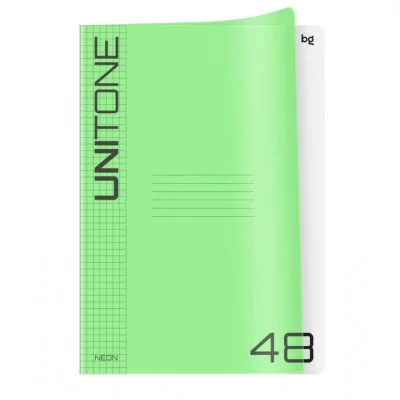 Тетрадь 48л., А4 клетка BG "UniTone. Neon", пластиковая обложка, неон салатовый 381707