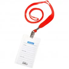 Бейдж вертикальный OfficeSpace, 63*105мм (размер вставки 55*85мм) , с клипсой на красном шнурке 284651