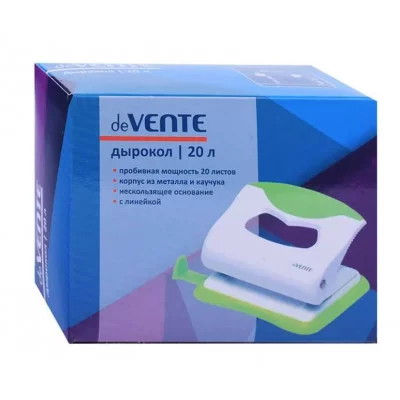 Дырокол "Color" (20 листов) пластиковый с каучуковой вставкой, с линейкой, в картонной коробке, ассорти 4020805