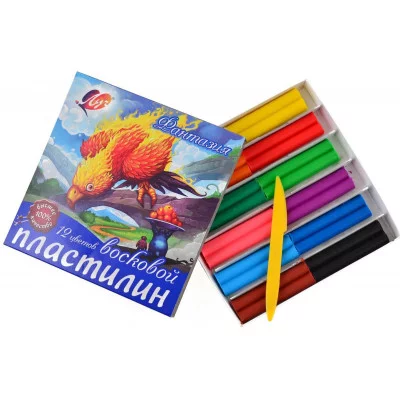 Пластилин Луч "Фантазия", 12 цветов, 210г, восковой, со стеком, картон Луч 221691