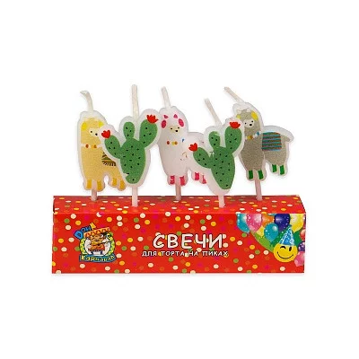 Свечи для торта на пиках Ламы и кактусы, 5 шт.  С-6244 466-5-307-36244-0