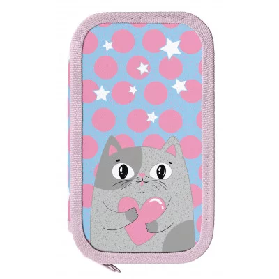 Пенал 2 секц. бол. Schoolformat AMORE CAT 190х105х35 картон, полиэстер молния голуб. 237029
