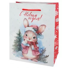 Dream cards Пакет подароч. с мат.лам. и глит. 18х23х10 см (M) Милый заяц 190г ППК-2306