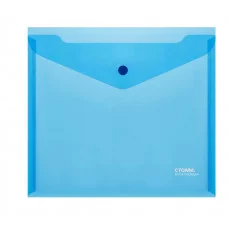 Папка-конверт на кнопке СТАММ А5+, 180мкм, пластик, прозрачная, синяя 356727