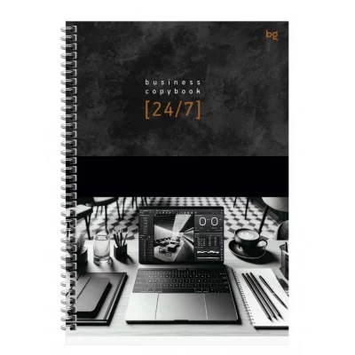 Тетрадь 100л., А4 клетка на гребне BG "Офисный стиль", глянцевая ламинация, твердая обложка 373401