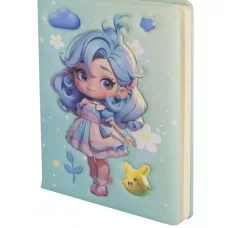 Подарочный блокнот 14,0 см * 21,0 см , 7БЦ, Alingar, PU, поролон, конгрев, эффект 3D, 80л., линия, "Модная малышка", голубой AL11673