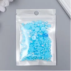 Декор для творчества пластик "Половинки бусин. Ярко-голубой перламутр" d=3-10мм, набор 10 гр 7459599