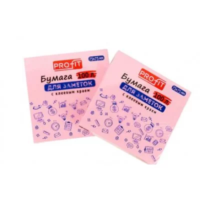 Бумага для заметок с клеевым краем РОЗОВАЯ ЗБ-5575 75х75 мм, 100л, ТМ Profit