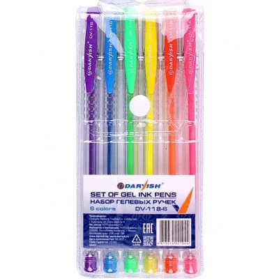 Набор ручек гел.  6цв. "Darvish" флюор. корпус прозрачный  упаковка на кнопке DV-118-6