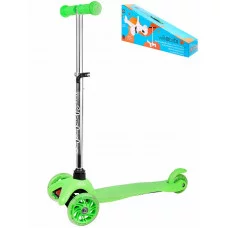 Самокат 3-х колесный зеленый  (54*11*51-70) кол. 11/7,8см,PU,передн.свет,до 60кг)в кор. (Арт.И-3380)