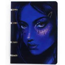 Тетрадь на кольцах А5 100л Обл мелованный картон 500г/м2 глян ламин тиснение фольгой Серебро Бум оф 60г/м2 Квад корешок Клетка