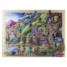 Алмазная мозаика 40х50 см с подрамником "Дома на склоне". Арт. HZ035