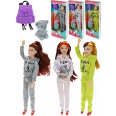 Кукла (28 см) "Спортивная девушка"(рюкзак,мишка,шарнирная, микс: 3 вида,в кор.) ( Арт. 2326259)