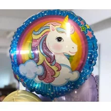 Шар (18\'\'/46 см) Круг, Нежный единорог в облаках, Голубой, 1 шт. 401586