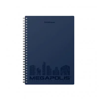 Тетрадь общая с пластиковой обложкой на спирали ErichKrause® MEGAPOLIS®, синий, А5, 80 листов, клетка, микроперфорация 45946