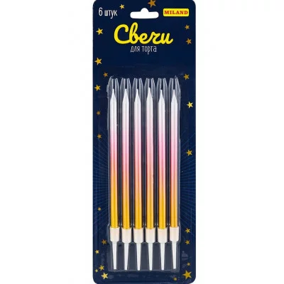Свечи для торта на подставках "Волшебство" 0.4*10 5 + 3см 6шт розово-золотистые С-2041