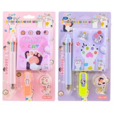 Набор подарочный канцелярский детский КОШКИНЫ ЛАПКИ блокнот на кнопке 10,3*7 см МС-7062