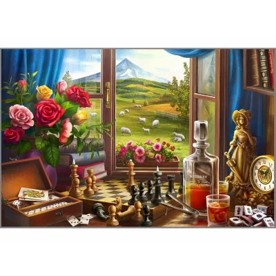 Алмаз мозаика (класс.) 30х40 см, с подр., с полн. заполн. (30цв) Натюрморт с шахматами (Арт.НД-0553)