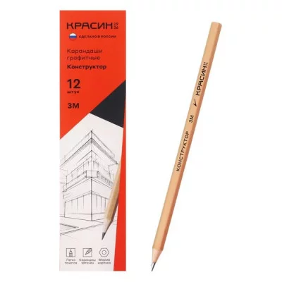 Карандаш ч/г Красин "Конструктор" 3М (3B) шестигран., заточен. 346215