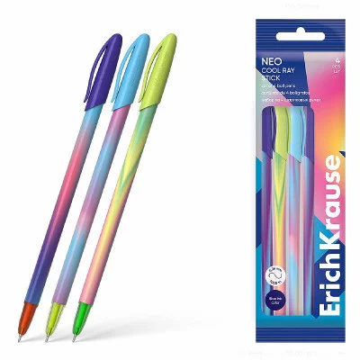 Набор из 4 ручек шариковых ErichKrause Neo® Stick Cool Ray 0.7, Super Glide Technology, цвет чернил синий (в пакете) 61013