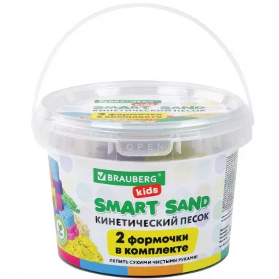 Песок для лепки кинетический BRAUBERG KIDS, песочный, 500 г, 2 формочки, ведерко, 665094