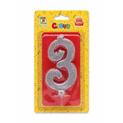 Свеча для торта Серебряный глиттер (малая) Цифра 3 С-1831