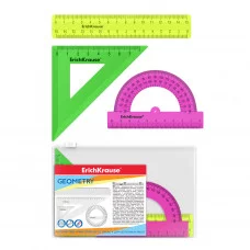Набор геометрический малый пластиковый ErichKrause Neon Solid, (линейка, угольник, транспортир) 57928