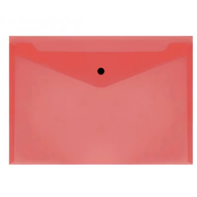 Папка-конверт на кнопке СТАММ А4, 150мкм, пластик, прозрачная, красная 343173