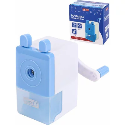 TM"Profit"Точилка для карандашей механическая 1 отв (ТК-4647) пластик корп, d = 8 мм, голубой/белый ТК-4647