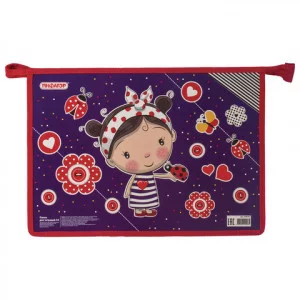 Папка для тетрадей ПИФАГОР А4, картон, молния сверху, "Девочка", 228137