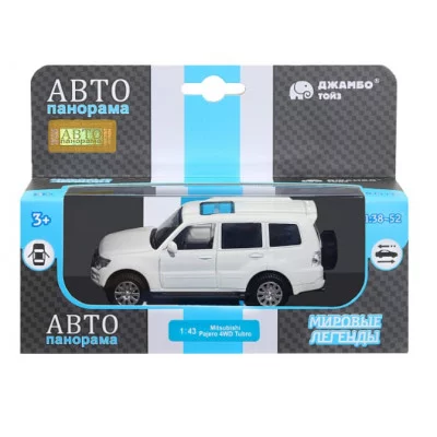 ТМ "Автопанорама" Машинка металлическая 1:43 Mitsubishi Pajero 4WD Turbo,белый, откр. двери, инерция, в/к 17,5*12,5*6,5 см JB1251430