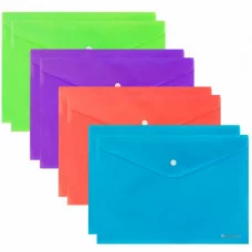 Папка-конверт с кнопкой А4, КОМПЛЕКТ 8 шт., яркие неоновые цвета ассорти, BRAUBERG "NEON", 272871