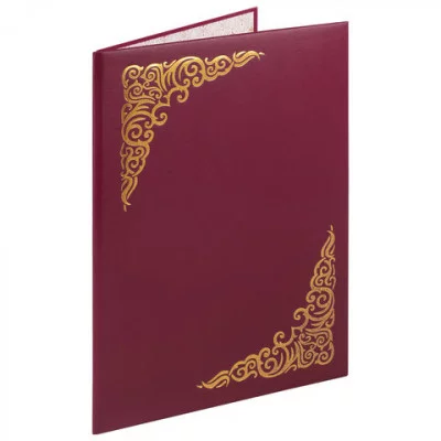 Папка адресная бумвинил с виньеткой, формат А4, бордовая, индивидуальная упаковка, STAFF, 129575